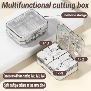 Portable Medicine Splitter Box Multifunctional Cutter for Small & Large Oval Tablets Travel Home Camping Outdoor Daily Use with Tablet Storage Device Quarter One-Third Half