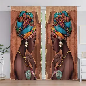 2pc African Indian Bohemian Colorful Ethnic Art Curtains, Pocket Rod Installation, Polyester Material, Home Decor for Living Room Kitchen Bedroom