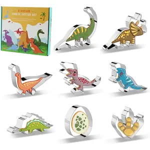 Dinosaur Cookie Cutters Set of 8 with  Box, Stainless Steel Cookie  Cutters Molds for DIY, Kitchen, Baking, Dinosaur Theme Birthday Party Supplies Favors