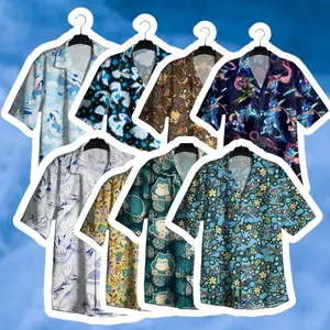 Anime Hawaiian Shirt Summer Beach Aloha Shirt, Psychic Creature Tropical Vacation Outfit, Fan Inspired Gift, Unisex Button Down Shirt
