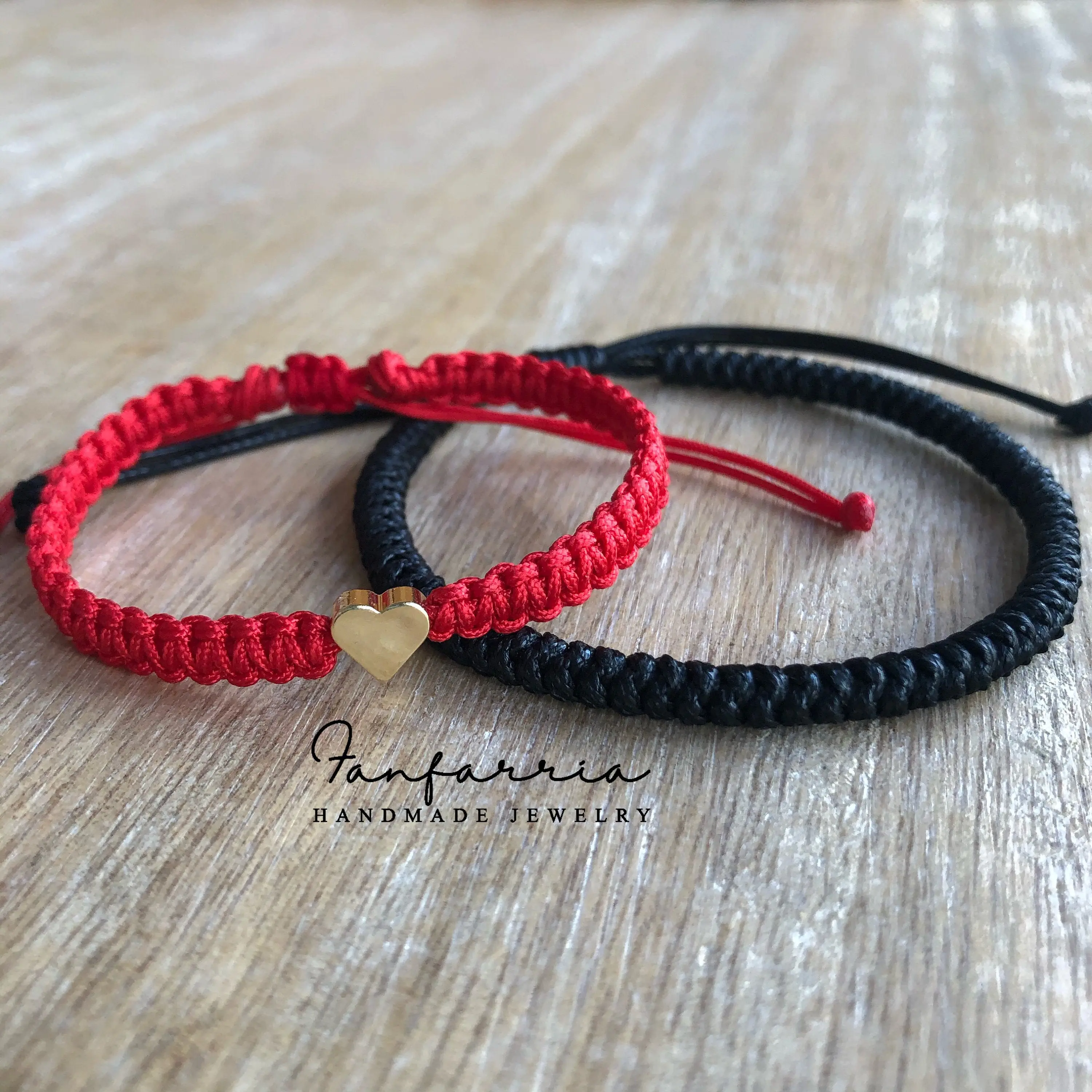 Gold Heart Couple Bracelets Black and Red Gold Heart Couple Bracelets Black and Red