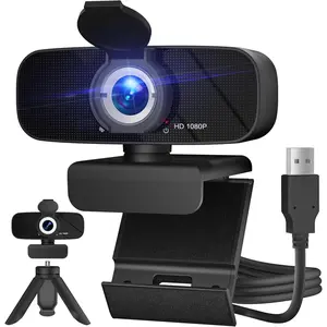 X-WBM05   Full HD 1080P Webcam with Microphone and Rotatable Tripod, Light Correction, Wide Angle and Plug and Play Video Camera for Desktop PC or Laptop