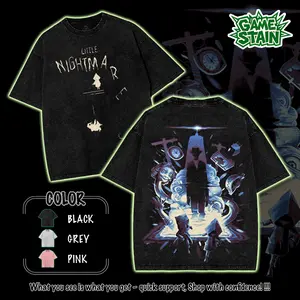 Little Nightmares v11 Men's Washed Tshirt, Cotton Vintage clothing, Unisex Little Nightmares Game Shirt Fabric Collar Top Streetwear Menswear Gamis Black Casual