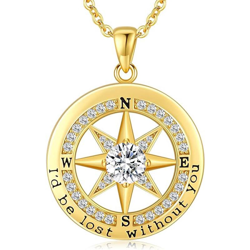 Personalized 12 Birthstone Compass Necklace | 925 Sterling Silver with Gold/Rose Gold/White Gold Plating + Zircon, Birth Month Jewelry for Women, Ideal Birthday Gift