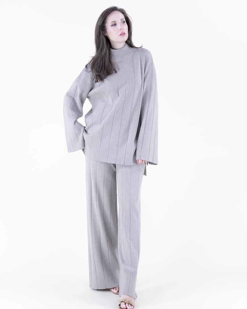 Women's Ribbed High-Neck Sweater & Matching Wide-Leg Pants Womenswear Top, Pants or Two-Piece Set Options