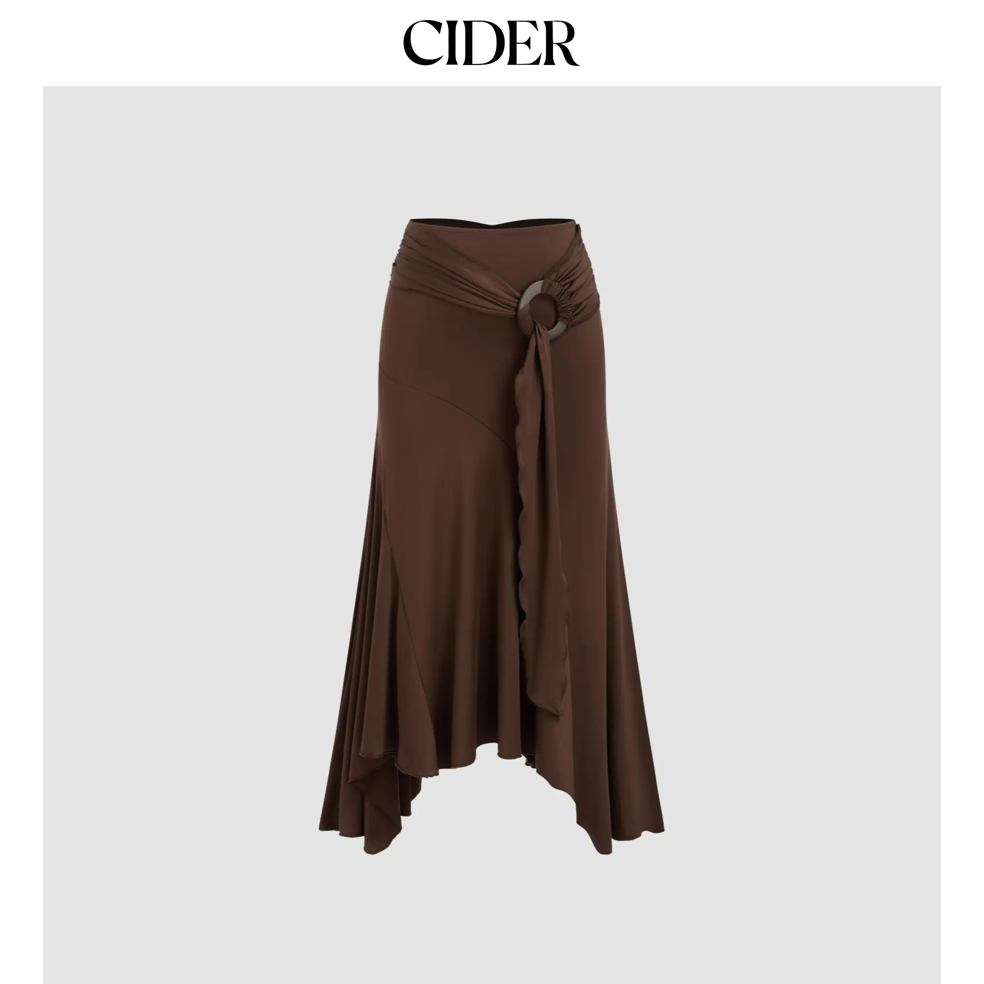 Cider Women's Mid-Rise Ruffle Hem Ruched Maxi Skirt
