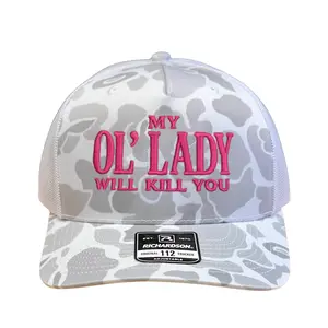 My Ol’ Lady Will Kill You Hat – Funny Trucker Cap Richardson 112 Pink Embroidery Camo Hat