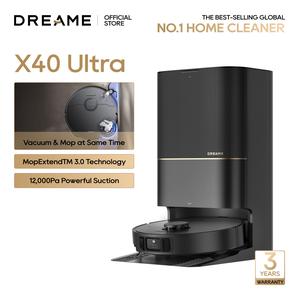 DREAME X40 Ultra Robotic Vacuum with Removable & Liftable Mop, 12,000Pa Suction, SideBrush Extensive Cleaning, 158°F Mop&Washboard Self Cleaning, Auto-Empty, Auto Refill, liftable Brushes