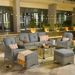 【Summer Vibes】OVIOS 6-Piece Outdoor Patio Furniture Set, All-Weather Wicker Conversation Set with Cushions, Sofa, Chairs & Table for Backyard, Patio, Porch, Deck & Garden