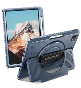 Dexnor for iPad Pro 11 inch Case M5 2025/M4 2024, Rugged Protective Case with 360° Rotating Hand Strap & Large Steady Stand & Screen Protector & Pencil Holder Shockproof Full-Body Bumper Cover
