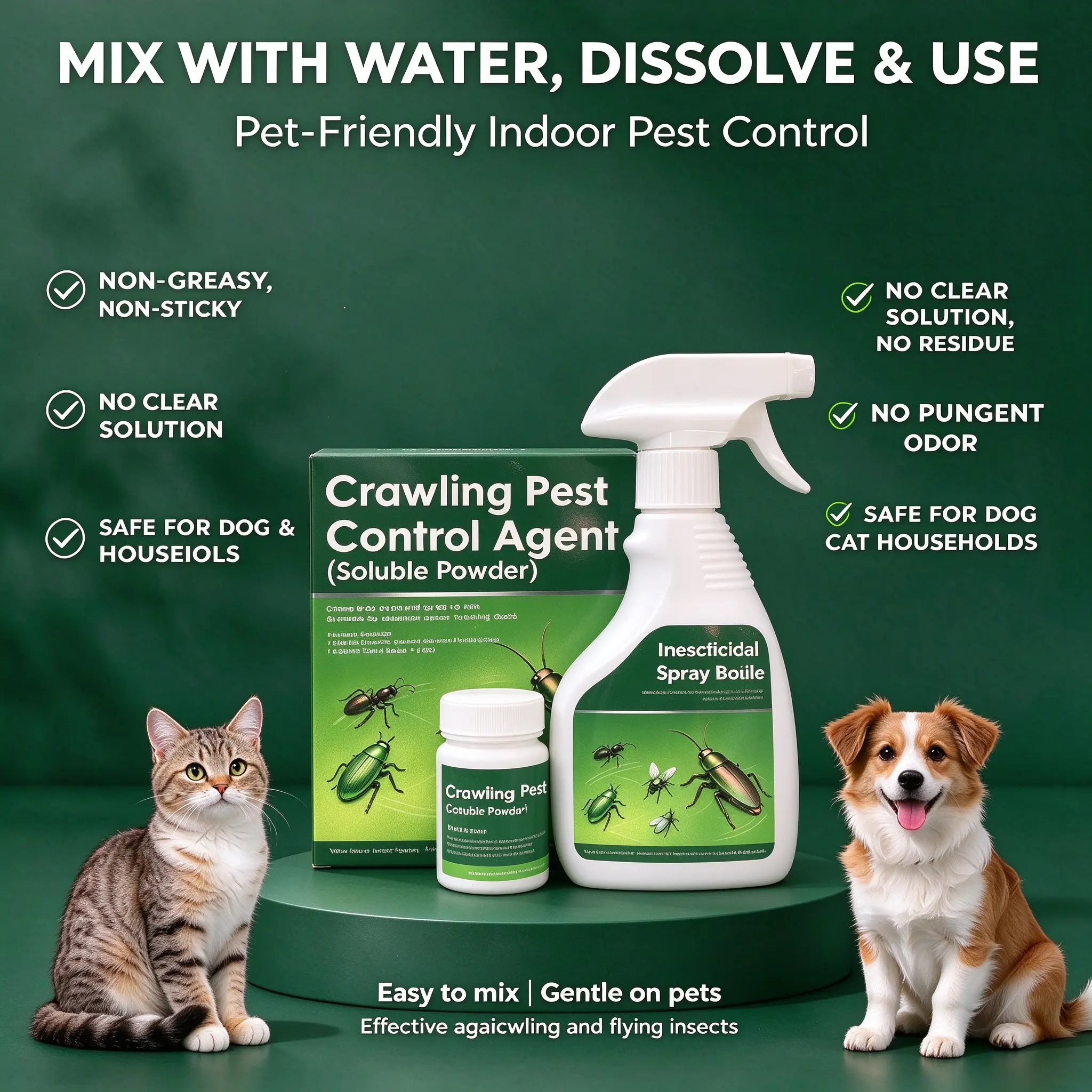 Crawling Pest Control Set – Soluble Powder 40g (1.41 oz) with Spray Bottle & Scoop, Indoor Household Treatment