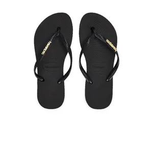 Havaianas Slim Logo Metallic Sandal in Black