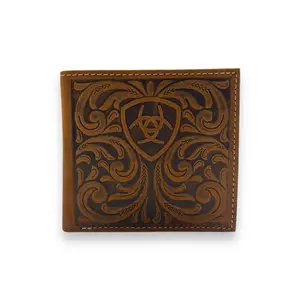 Men's Ariat Bi-Fold Wallet - Brown Scrolling Embossed