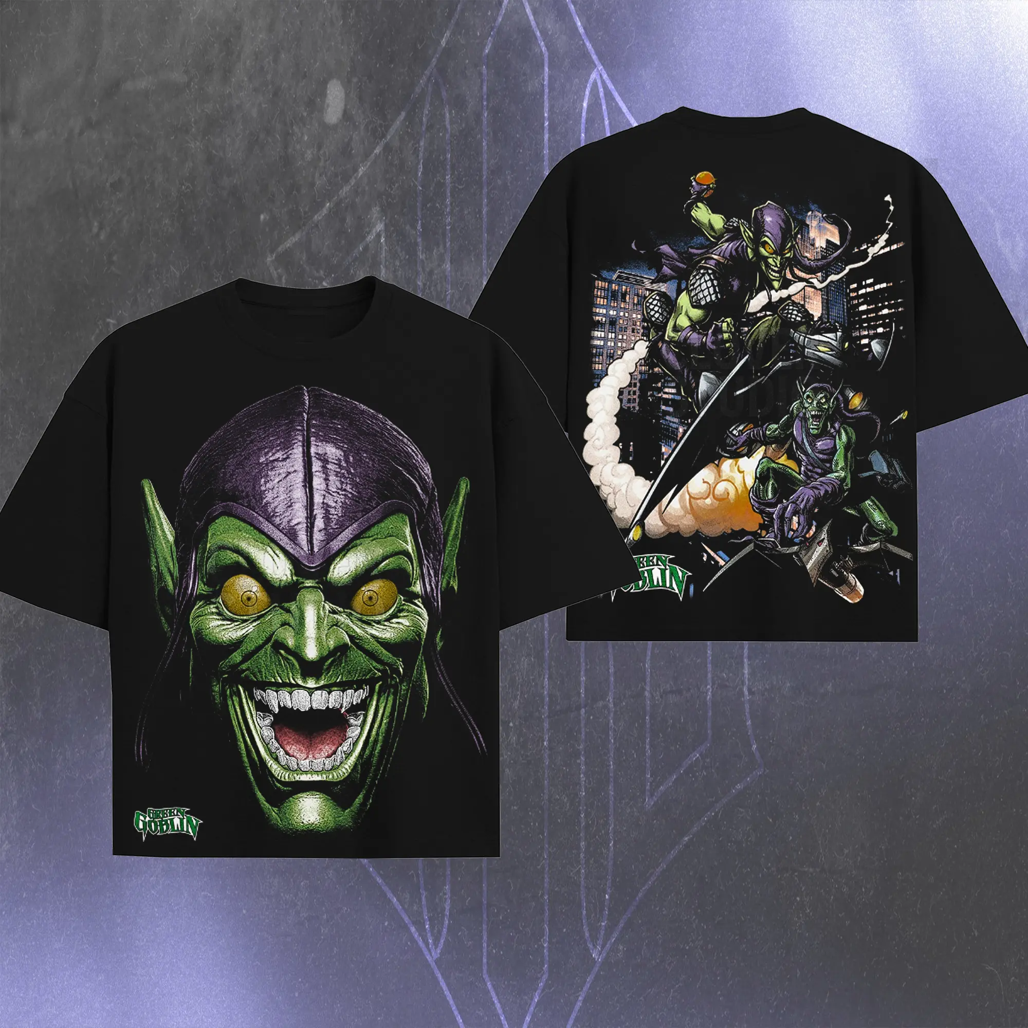 Norman Osborn " Green Goblin " - MCUU Spidey verse Edition Double Printed Oversize Lightweight Movie TV Series Vintage Graphic Design Top Cotton Movie lovers / Comic Superheroes Streetwear T-Shirt Clothes Hoodie Menswear Womenswear.