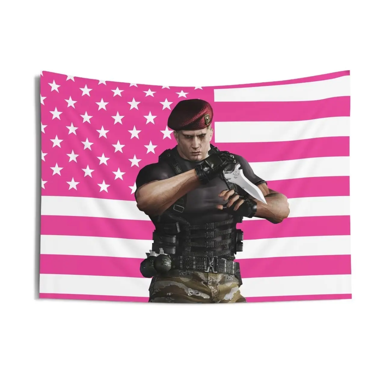 Jack Krauser Tapestries, Jack Krauser Pink Flag, Jack Krauser RE9 Video Game Indoor Wall Tapestries