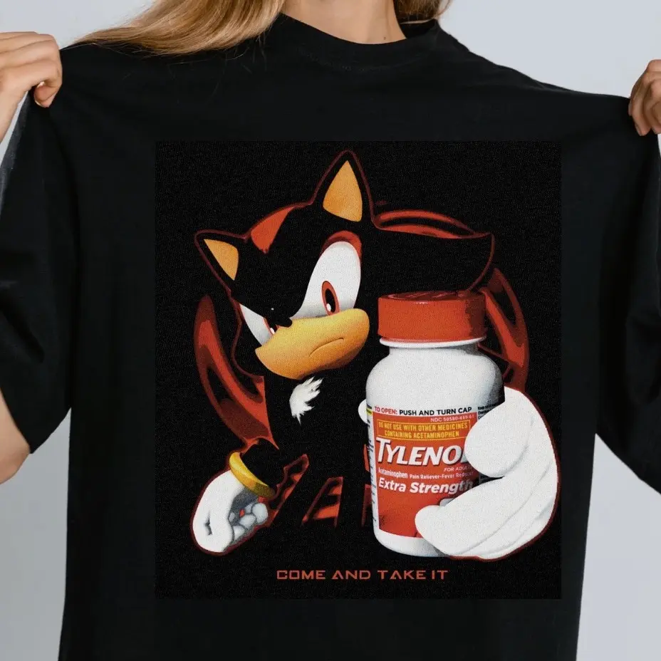 Funny Meme Sonic Shadow the Hedgehog Tylenol Come and Take It Men Women Unisex Dumb Video Game Casual Streetwear Grunge Fashion Black Graphic T-shirt