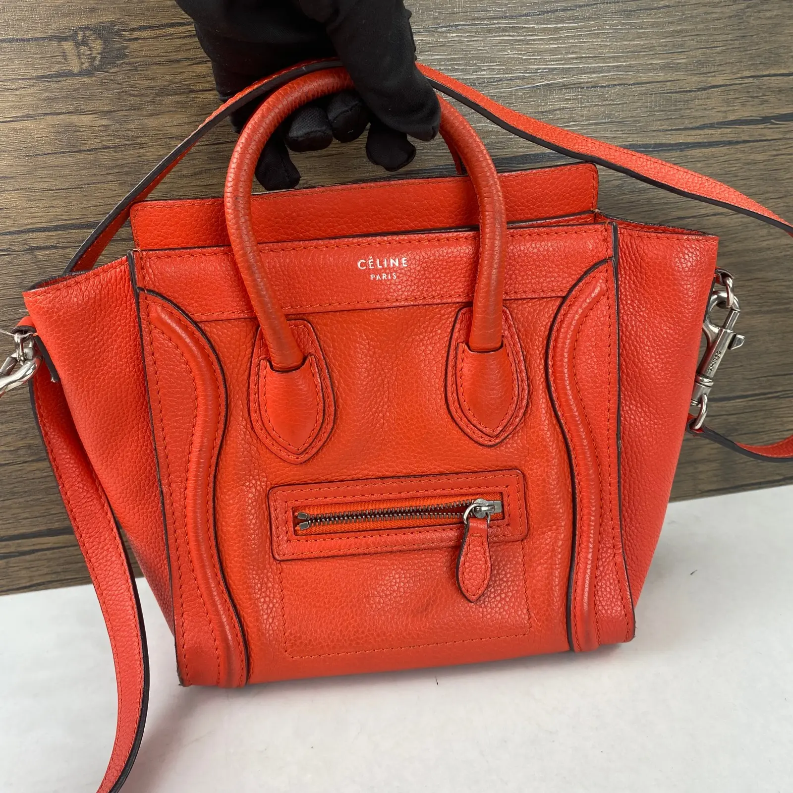 Pre-owned Celine leather Tote Bags Nano Luggage Tote, vibrant red leather, two way carry, authenticated. qg1888#