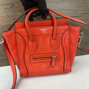 Pre-owned Celine leather Tote Bags Nano Luggage Tote, vibrant red leather, two way carry, authenticated. qg1888#