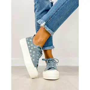 Corkys Take The Lead Tennis Shoes in Blue Denim Daisies