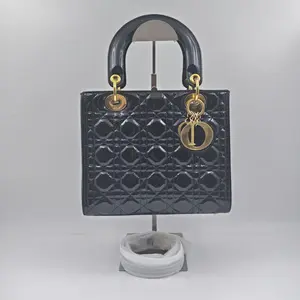 Pre-owned Dior h3 Black & Gold Patent Leather 5 Compartment Lady Shoulder Bag 61784