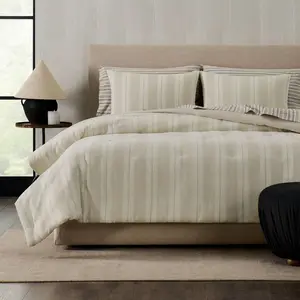 Jeremiah Brent Home 3pc California King Textured Stripe Cotton Comforter Set Beige