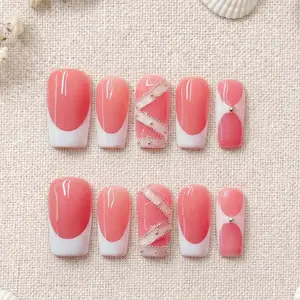Divineluxe Nails｜10PCS 100% Handmade Press-On Nails｜Reusable Colorful Art Acrylic Stylish｜Luxury French Elegant｜D156 1.0 Inch