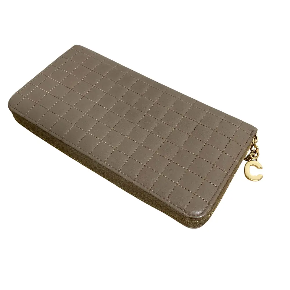 Pre-owned Celine Calfskin Small Leather Goods C Charm Quilting Long Wallet