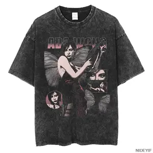 Men's 1990s Resident Evil Biohazard Leon Kennedy Graphic Menswear Casual T-Shirt - 100% Cotton, Oversized Loose-Fit Round Neck Short-Sleeve, Distressed Vintage Washed Summer Top, Casual T-Shirts