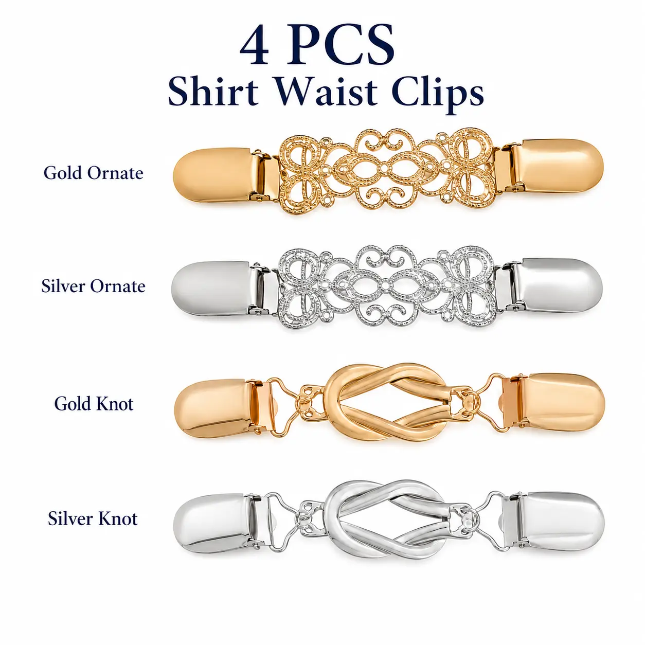 Set of 4 T-Shirt Clips, Elegant Hollow Button Design with Gold Alloy Fasteners, Suitable for Blouses, Dresses and Jeans, Versatile Unisex Accessories for Formal Commute & Daily Casual Outfits