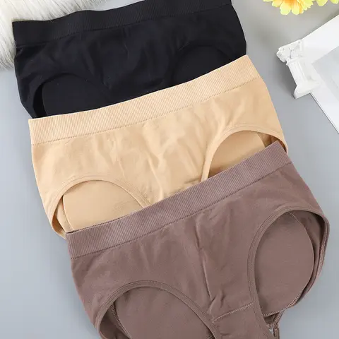 Women's 3pcs (Apricot+Black+Brown) Polyamide High-Waisted Briefs for Ladies - Sponge-Padded Butt-Lifter Push-Up Shaping Panties, Expandable Plain Underwear for Retro Wedding, Halloween Events