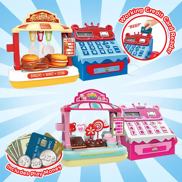 Hamburger or Sweet Shop Food Playset with Cash Register and working Calculator
