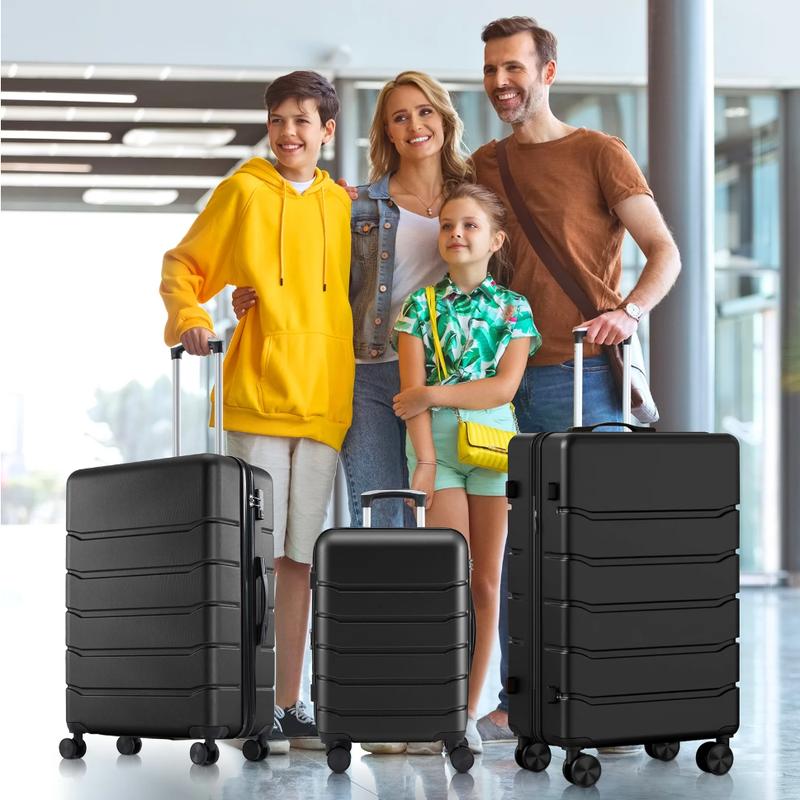 Set of 3 Hardside Luggage, Expandable Rolling Luggage with TSA Lock and Spinner Wheels, Black