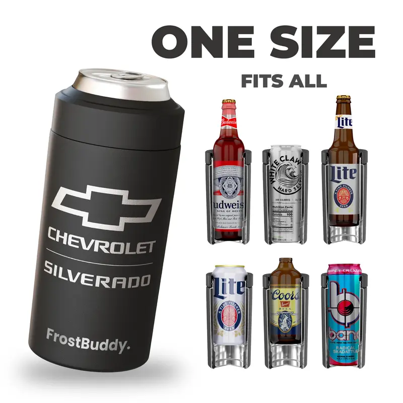Frost Buddy General Motors Collection - Universal Can Cooler - Double Walled Stainless Steel - 16oz Capacity - Fits 12oz Cans & Bottles, Glass Bottles, and 16oz