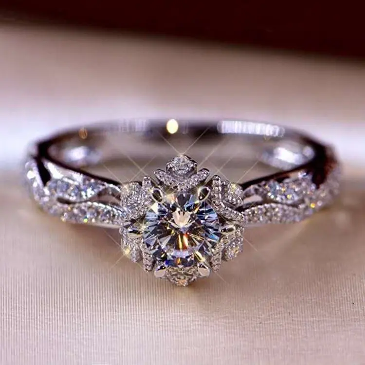 1ct  Engagement silver rings, Shining Cutting Fire,moissanite snowflake ring plated 18K vintage hollow ring, anniversary gifts, holiday gifts,J080