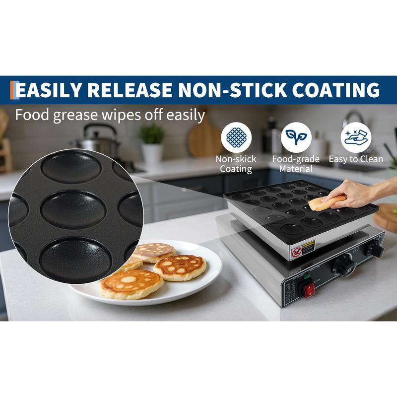 Garvee Mini Dutch Pancake Maker Machine – 900W Nonstick Electric Poffertjes Iron, 25 Cavities (1.57 Inch), Precise Temp Control (122°F-572°F) & Timer, Fast Even Heating for Home, Party, Café