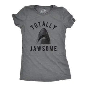 Womens Totally Jawsome T Shirt Funny Hilarious Shark Bite Graphic Novelty Tee Funny Womens T Shirts Cute Vintage Fashion Casual Ladies T-Shirt Gift Shark Tops for Women Women's Novelty Tees Dark Grey