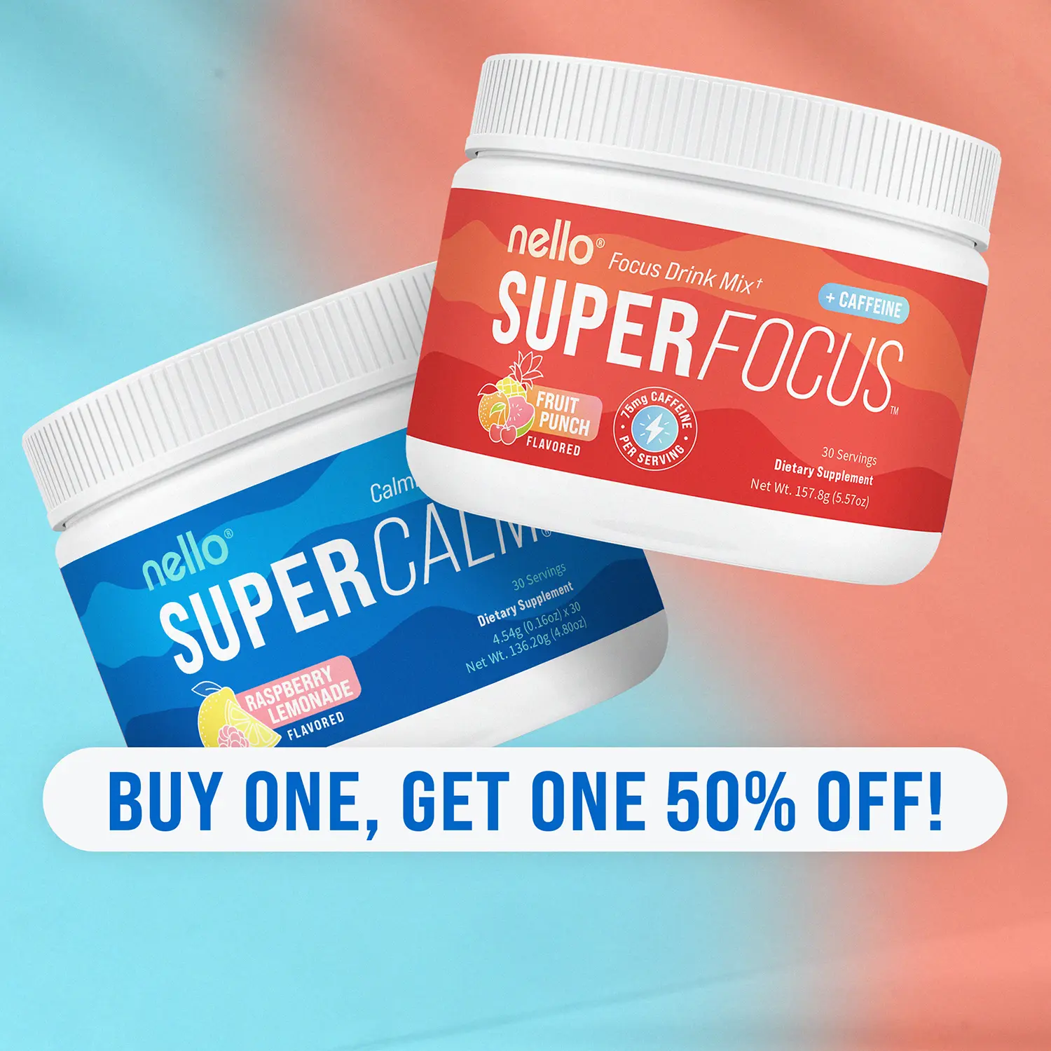 Nello Supercalm + Superfocus Tub Bundle : Exclusive Bundle for Clarity, Productivity & Relaxation - 2 Tubs (30 Servings Each) Nello Supercalm + Superfocus Tub Bundle : Exclusive Bundle for Clarity, Productivity & Relaxation - 2 Tubs (30 Servings Each)