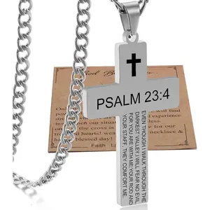 Cross Necklace for Men with Bible Verse, Christian Religious Scripture First Communion Cross Chain Pendant for Boys,
