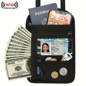 RFID-blocking Travel Passport Phone Holder, Travel Document Holder, Multi-functional Crossbody Wallet with Adjustable Neck Strap, Durable Nylon Storage Bag for Secure & Convenient Travel