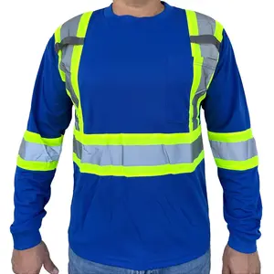 Blue Safety Shirt With Two Tones Stripes , Long Sleeve # 907