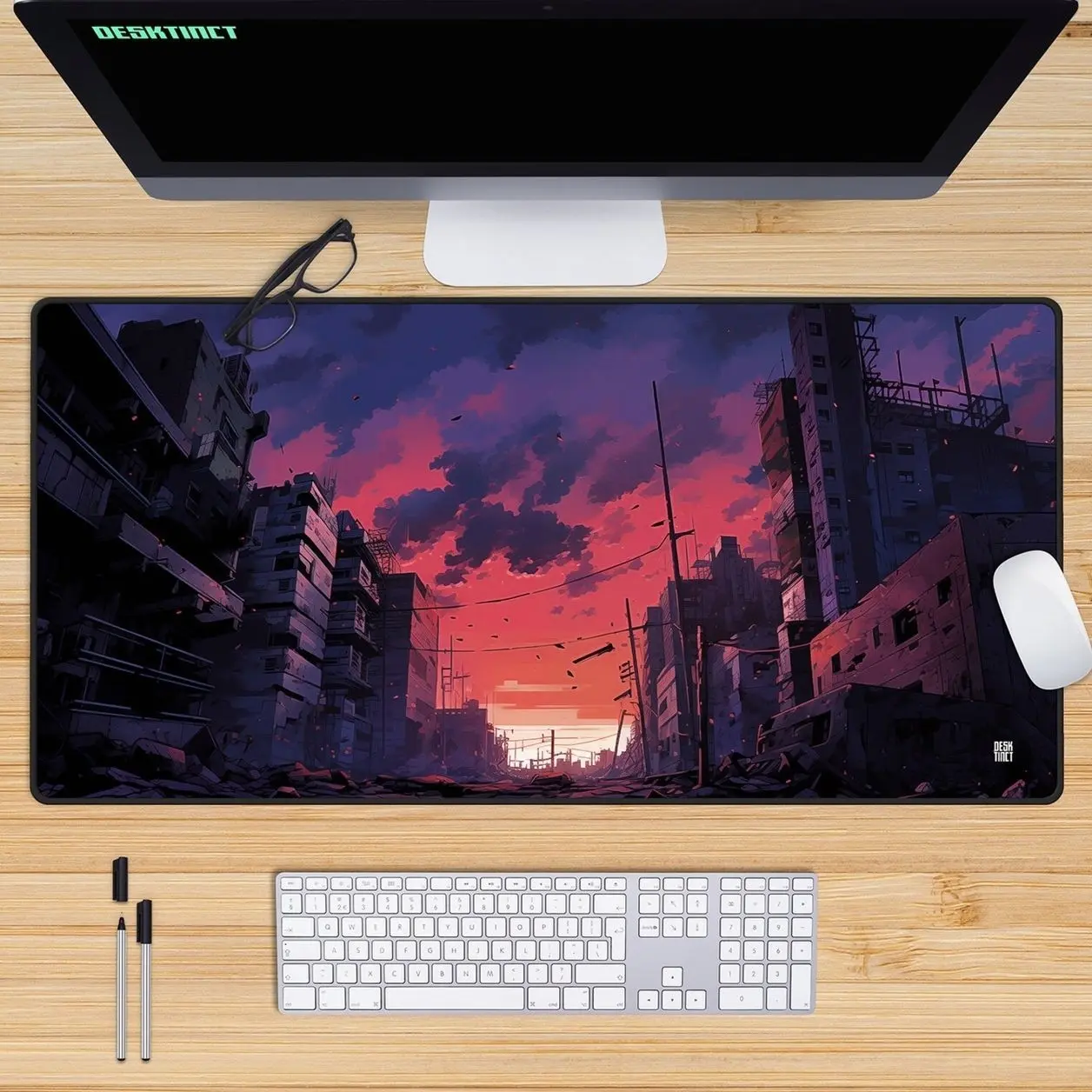 Destruction Anime Desk Mat Aesthetic, Gaming Deskmat, Purple and Pink Deskmat, Large Mouse Pad, Japanese Mousepad, TCG Playmat Matt