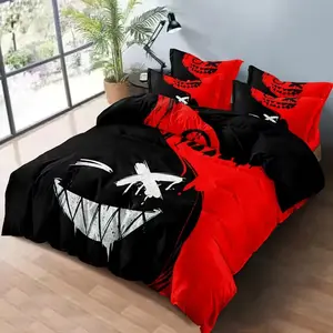 3-Piece Ghost Face Print Bedding Set (1 Fitted Sheet + 2 Pillowcases), Soft Comfortable Bedroom Linen, Ideal for Dorms & Guest Rooms, Bed Sheet Sets