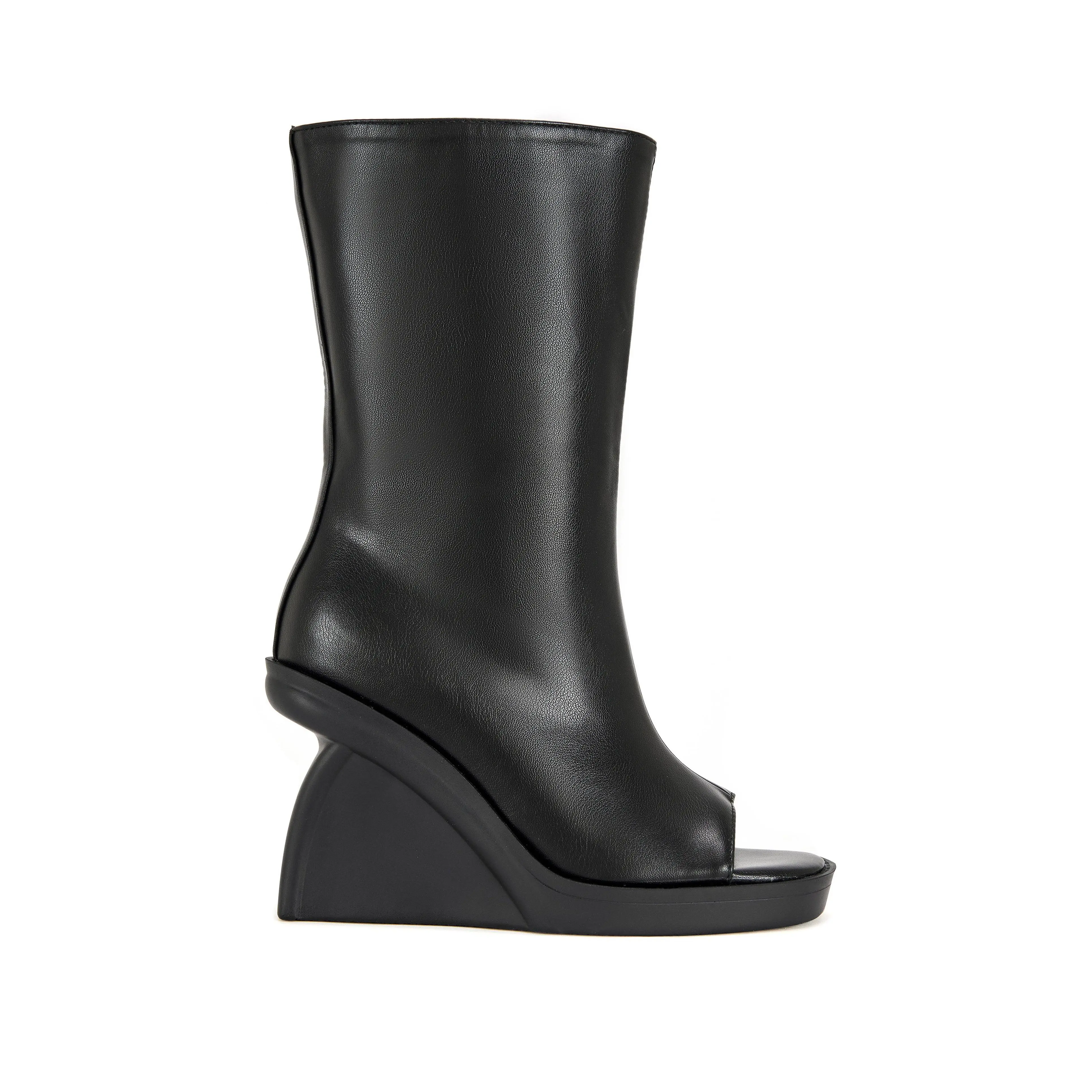 NOLIA-BLACK WEDGE PEEP-TOE BOOTIE