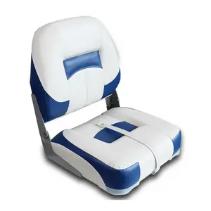 Vancus Low Back Folding Fishing Boat Seat - Boat Seat + Waterproof Captain's Chair for Sightseeing and Boating | Blue and White and Black and White with Aluminum Hinges and Memory Foam Cushion for Fishing Boats, Sightseeing Boats, Speedboats and Canoes