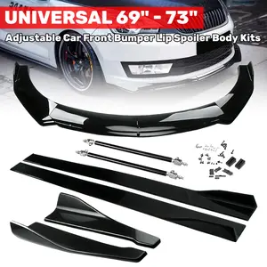 ALL IN 1 Universal 69" - 73" Adjustable Car Front Bumper Lip Splitter Chin Spoiler Body Kit with 86.6" Side Skirt Extension Rocker Panel and Rear Bumper Lip Diffuser Compatible Most Vehicle Black