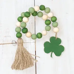 St Patrick's Day Wooden Bead Garland, Farmhouse Style Tiered Tray Decoration, Perfect for Home & Party Use, Durable Design