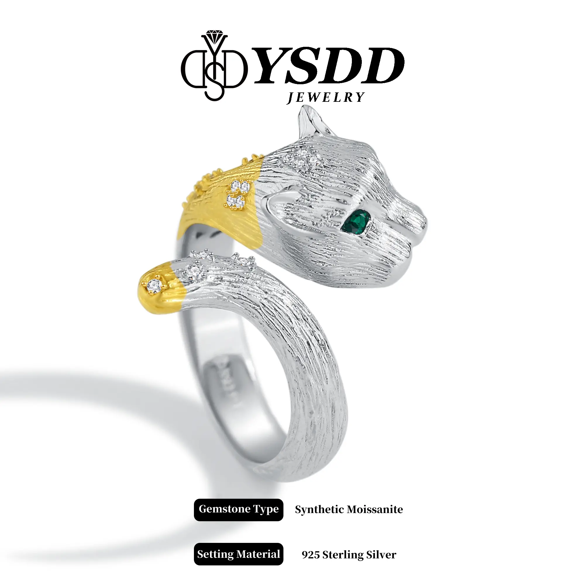 【#360 Panther】Iconic Statement Panther Ring Solid 7.78g of Silver Full Synthetic Moissanite Rings in 925 Sterling Silver Birthday/Anniversary Gift for Women