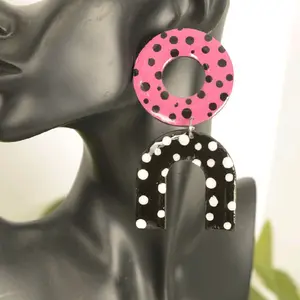 Polka Dot Central Geometric Wooden. Earrings