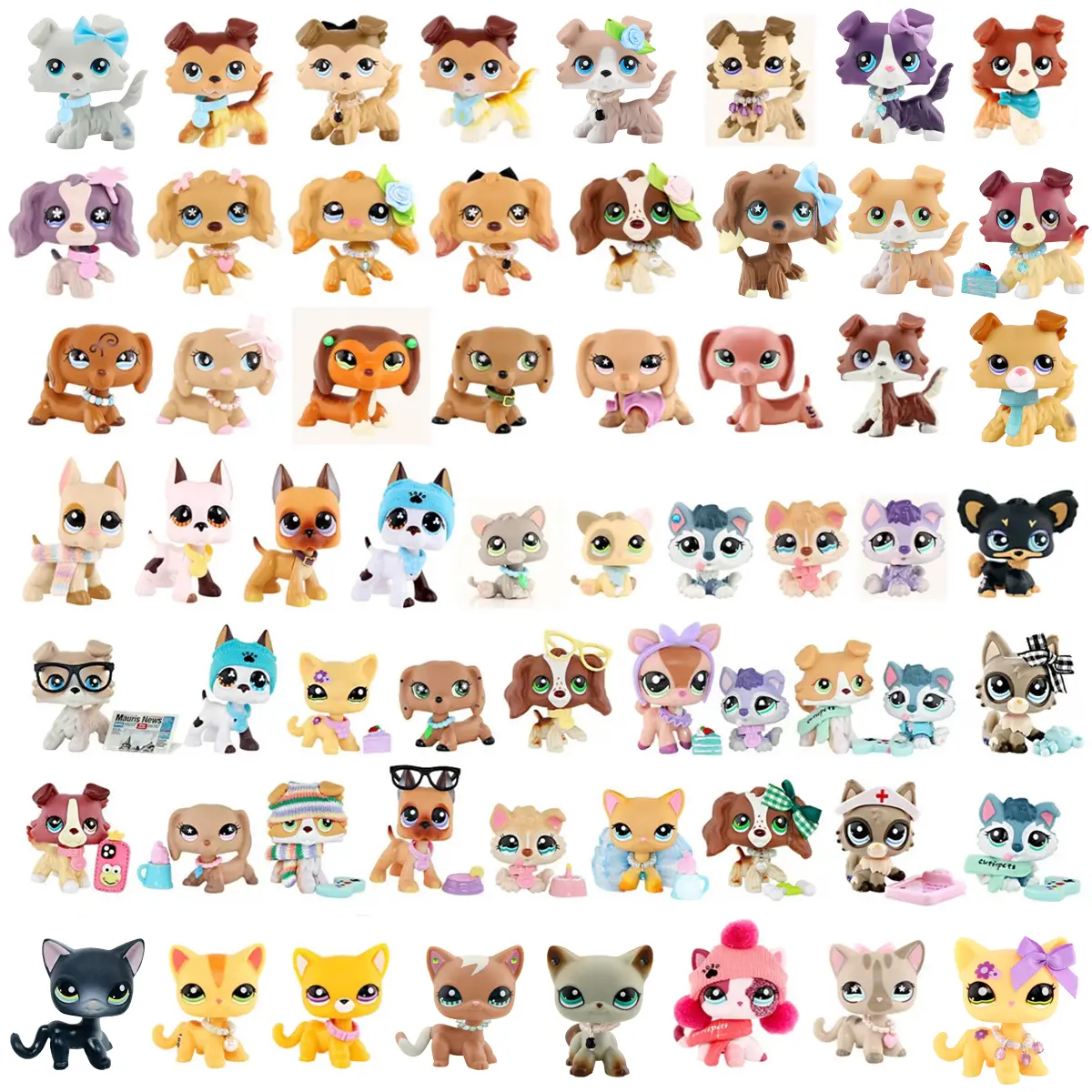 Miniature Cocker Spaniel Shorthair Cat Collie Great Dane Dachshund Statues,Pet Figure Cat With Cute Accessories,Best Birthday, Christmas Gift for LPS Fans