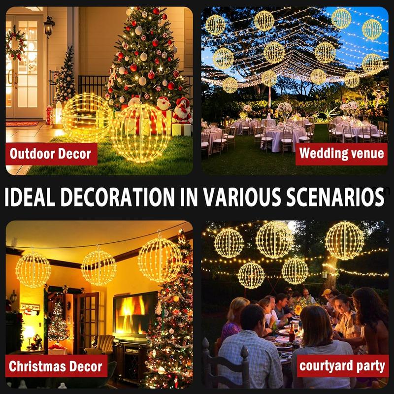 Foldable Large Christmas Ball Lights Diameter LED Decorative Balls Warm White 140 Bulbs Battery Powered 6 Hour Timer for Trees Hanging Strips Gardens Terraces Weddings